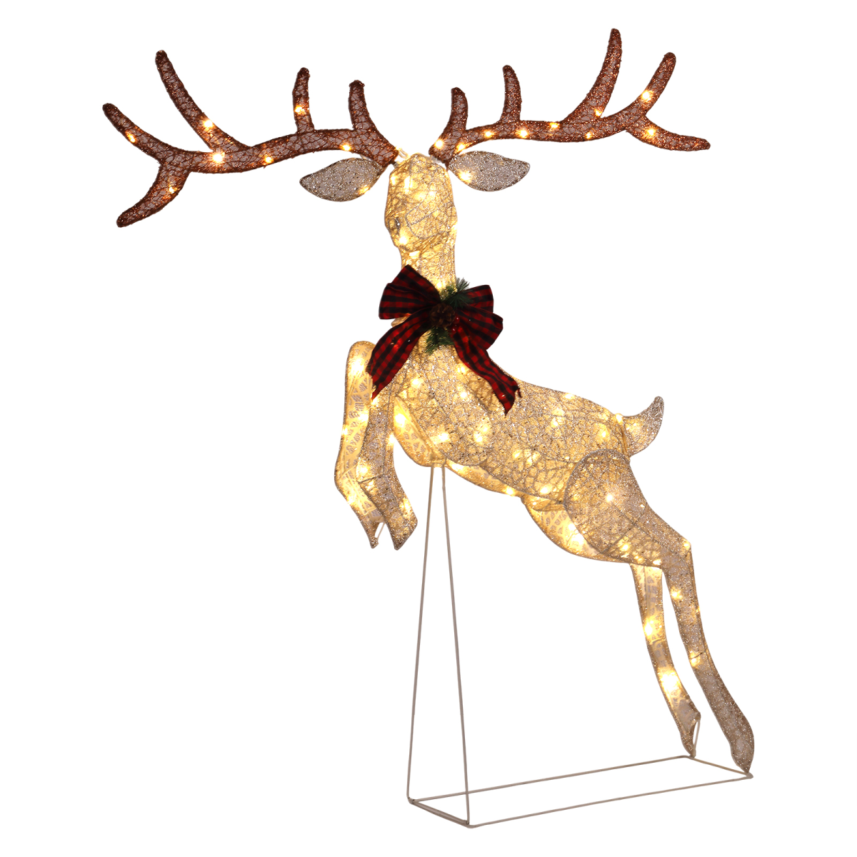 5FT Lighted Jumping Reindeer Christmas Decorations, Pre-lit Holiday Decor with 100 Warm White LED Lights for Xmas Outdoor Indoor Decor Lighted Holiday Displays