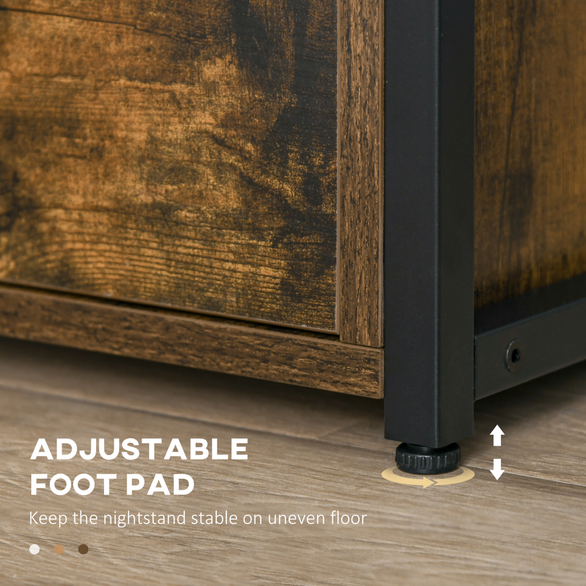 HOMCOM End Table Bedside Desk Slim Storage Cabinet with Shelf Rustic Brown