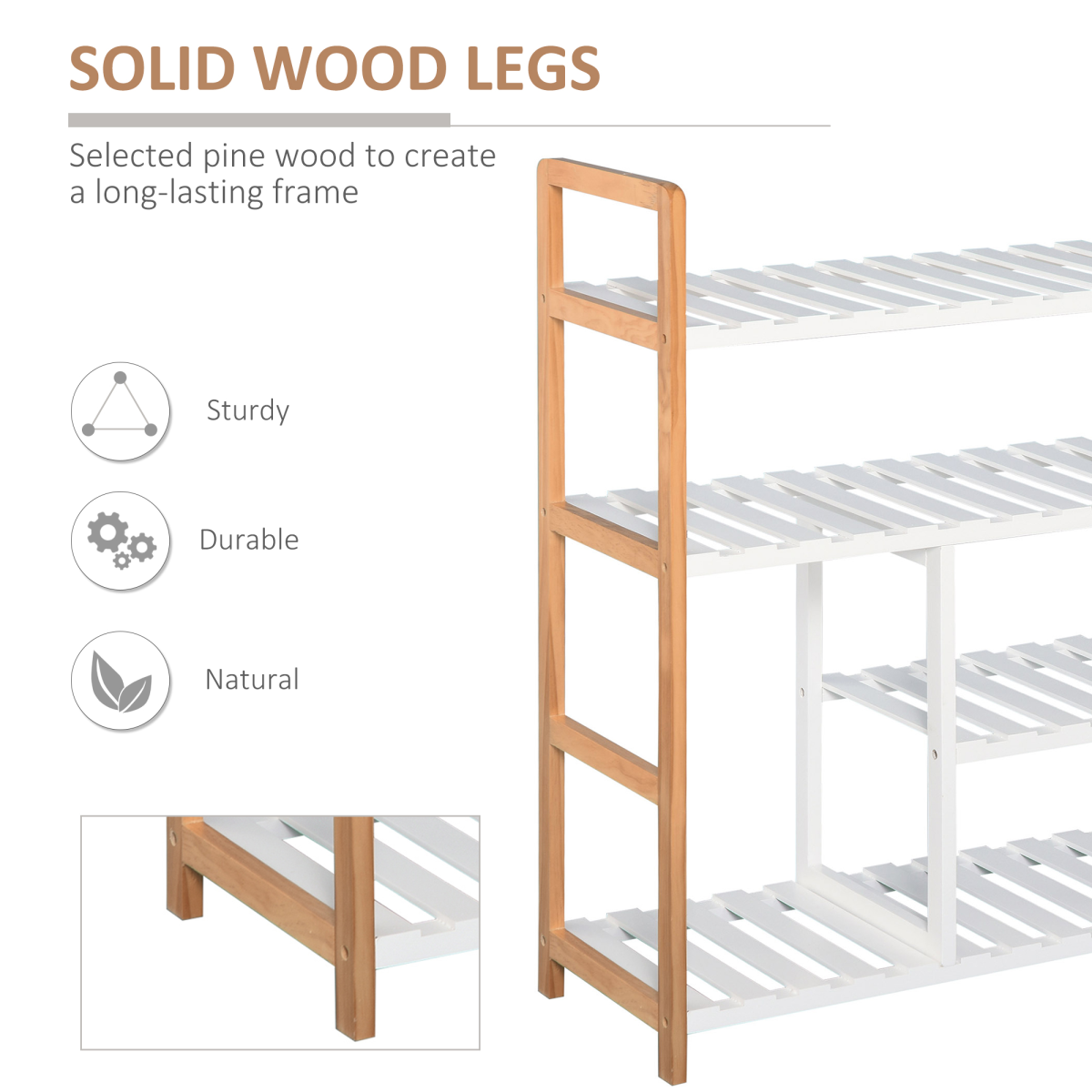 4-Tier Shoe Rack Simple Home Storage  Wood Frame Boot Compartment Home