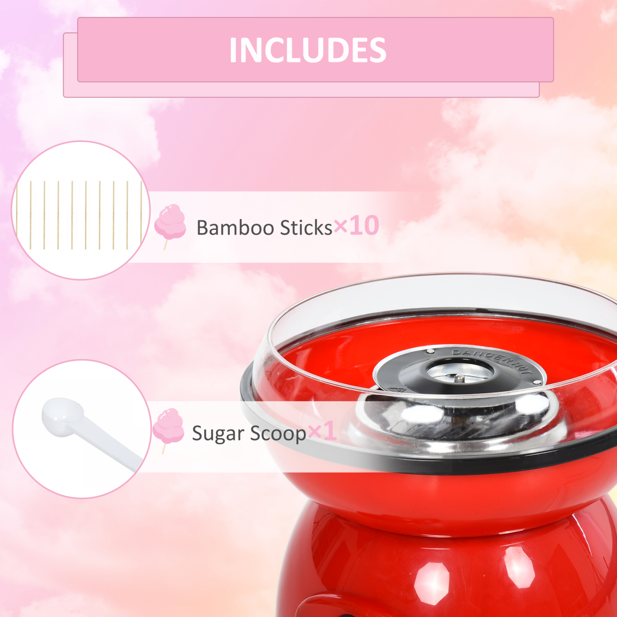 450W Non-Stick Stainless Steel Candyfloss Machine Red