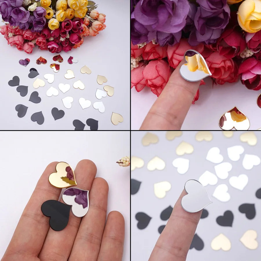 Acrylic Mirror Heart Wall Stickers - 100 Pieces for Stylish Home Décor