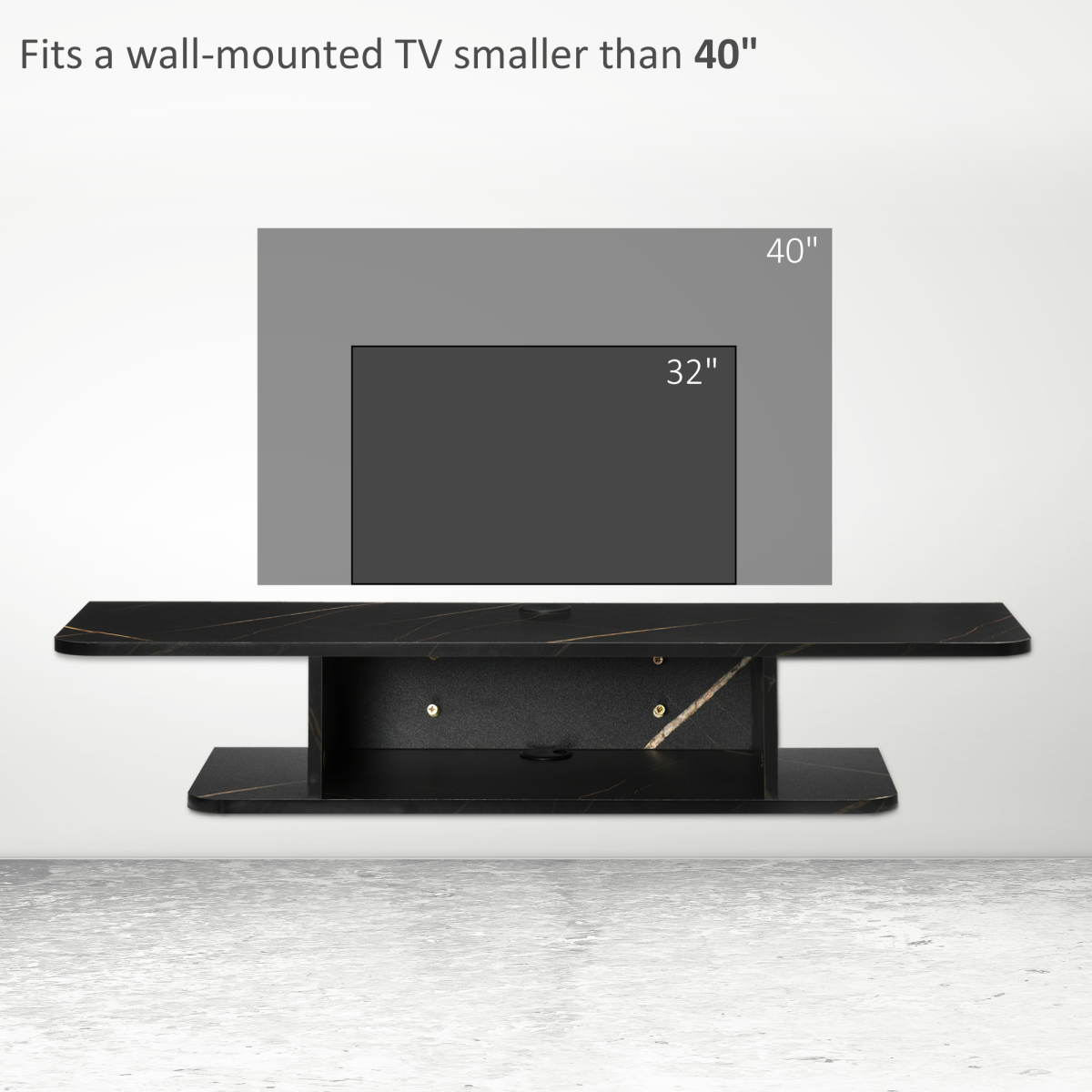 HOMCOM Wall Mounted TV Stand Entertainment Unit with Storage Shelf, Black