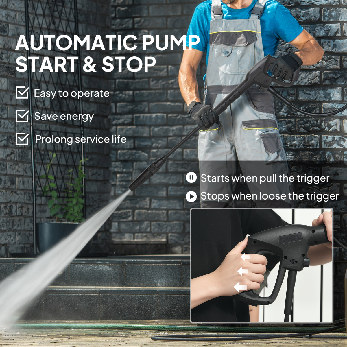 Outsunny 1600W Power Washer 130 Bar Pressure Washer 6M Hose, Nozzle, Green