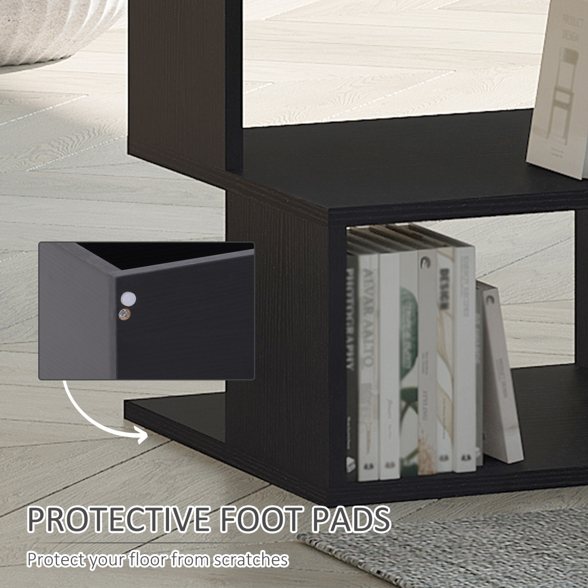 Modern Square 2 Tier Wood Coffee Side Table Storage Shelf Rack Black