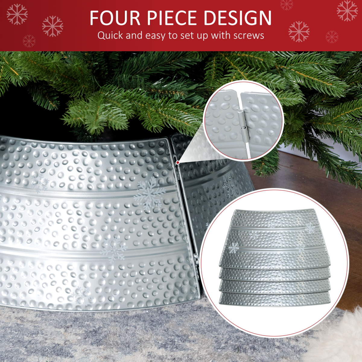 HOMCOM 66cm Christmas Tree Collar with Hollow Snowflake Patterns Silver
