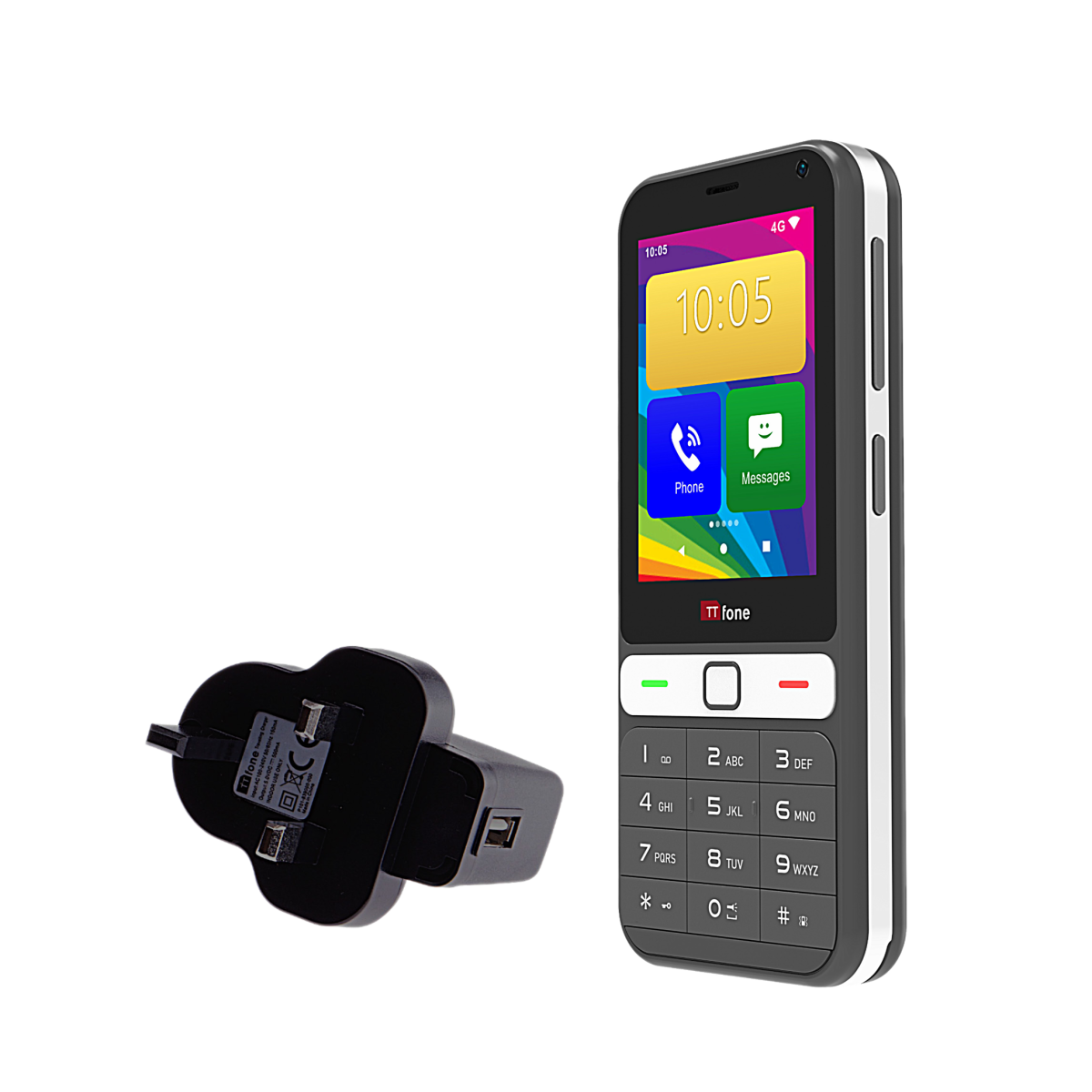 TTfone TT280 – WhatsApp 4G Phone, WhatsApp keypad phone, WhatsApp video call phone, compatible with Three SIM and supplied with a mains charger.