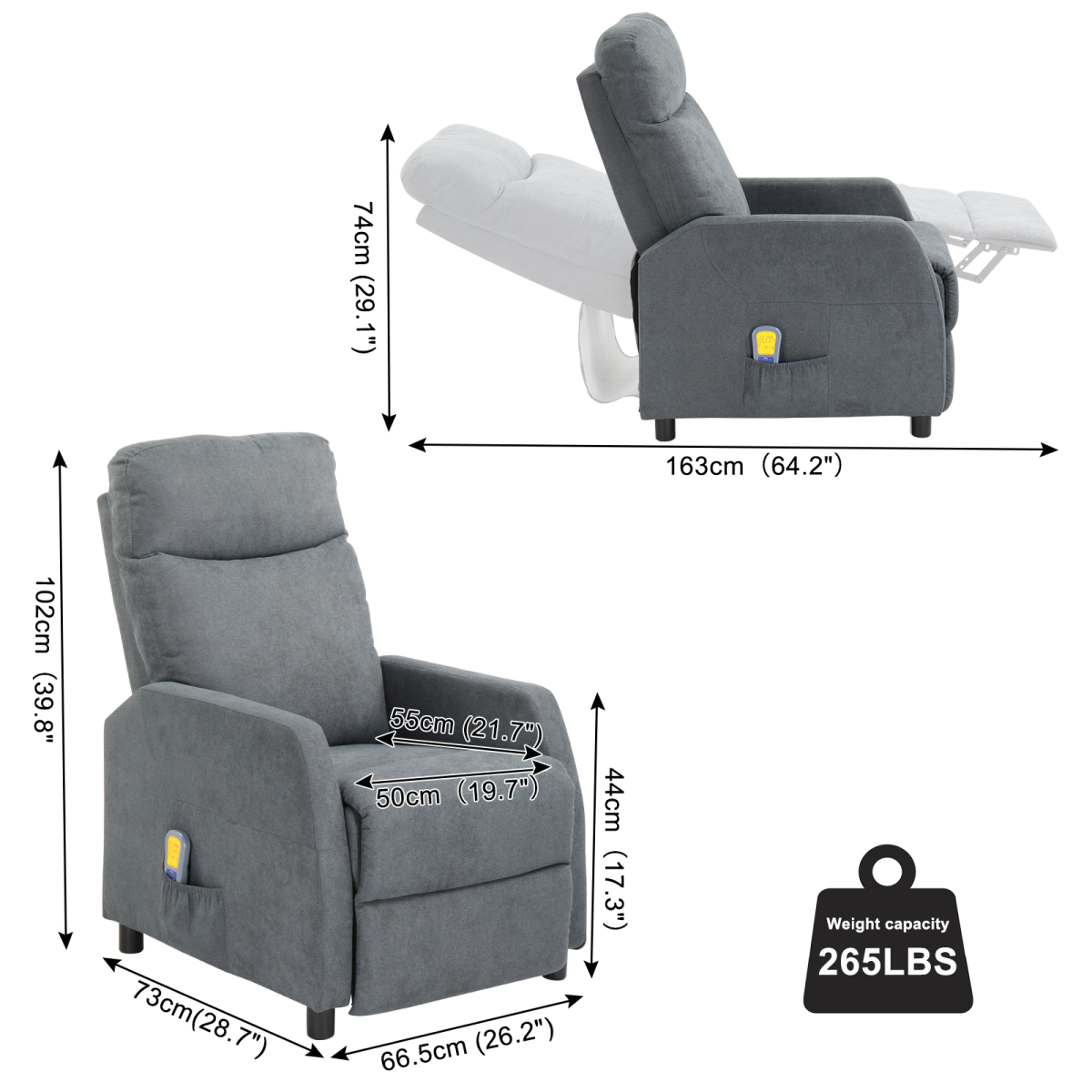 Fabric With 6-Point Massage Heating Function Recliner Light Gray