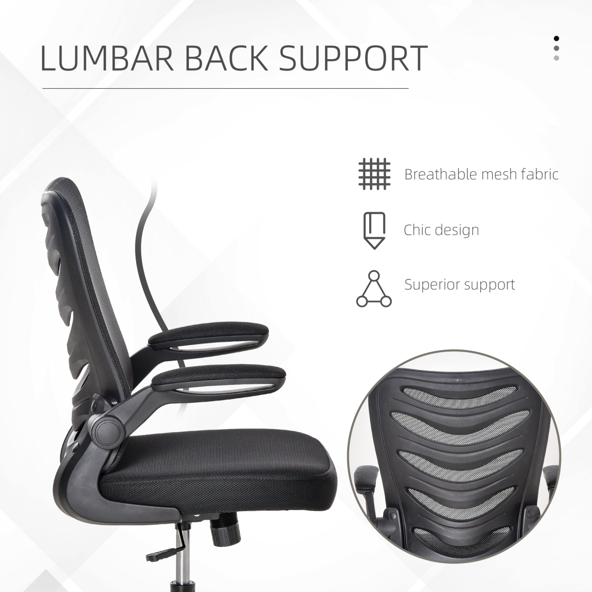 Mesh Office Chair Home Swivel Task Chair  Lumbar Support, Arm, Black Vinsetto