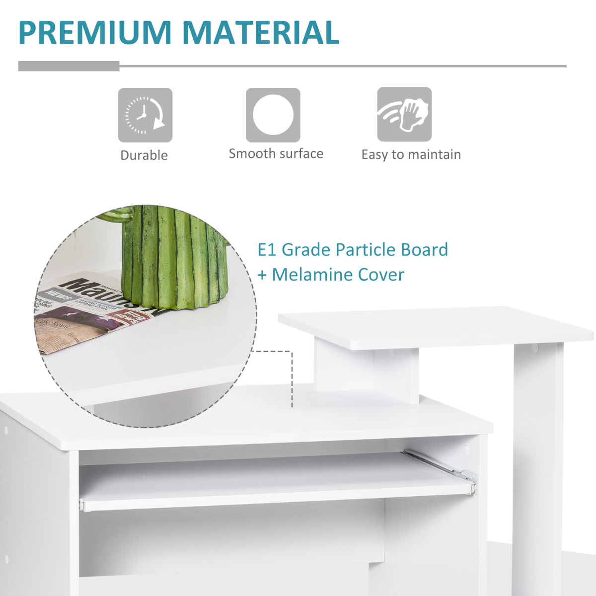 Computer Desk with Sliding Keyboard Tray Storage Drawer Shelf White