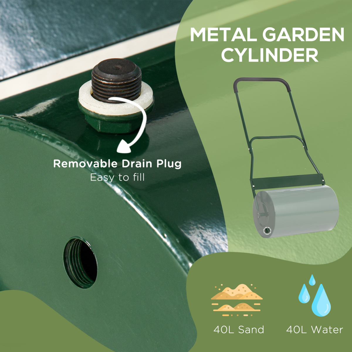 Steel Lawn Grass Roller 50L  cm-Green