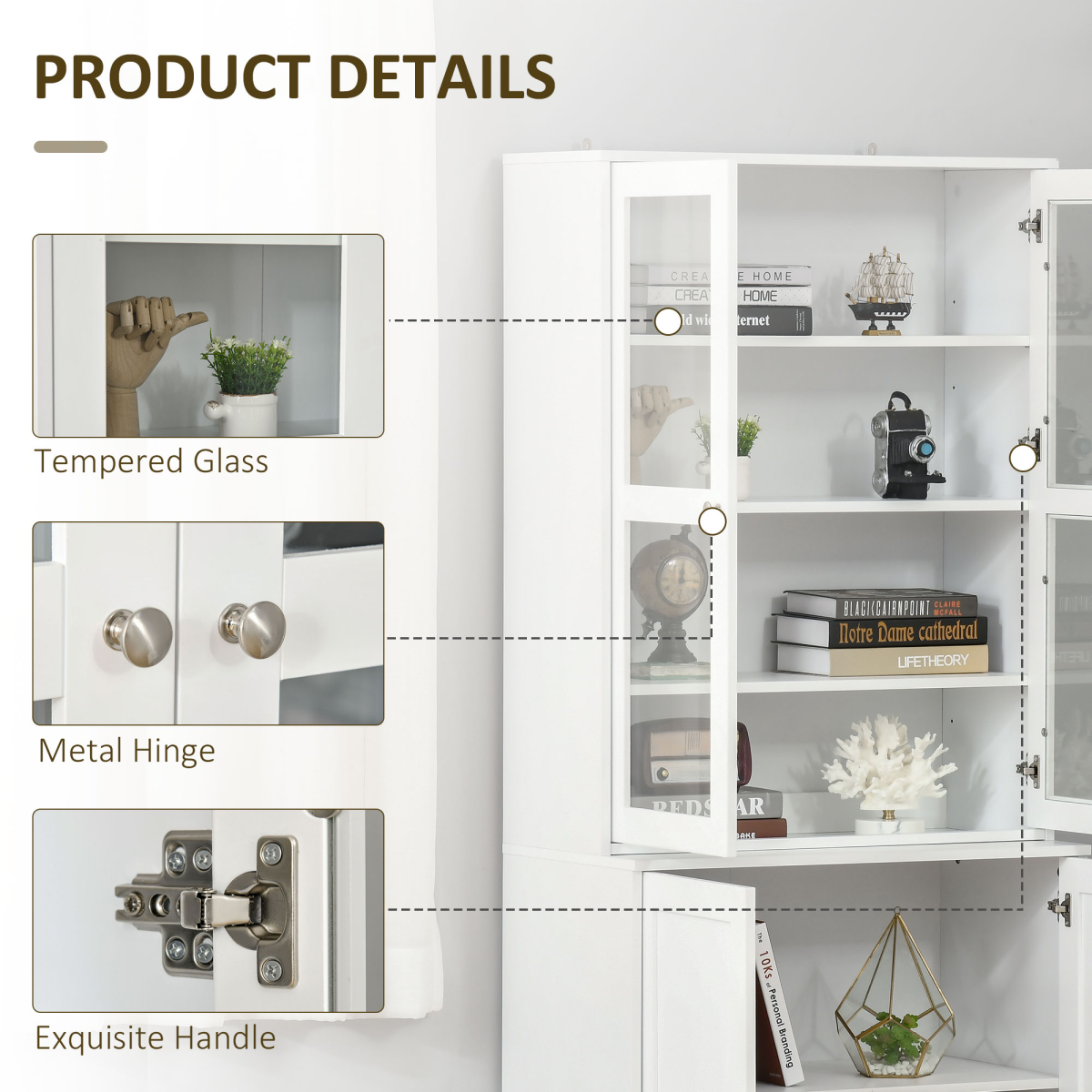 Modern Bookcase Display Storage Cabinet w/ Doors Adjustable Shelves