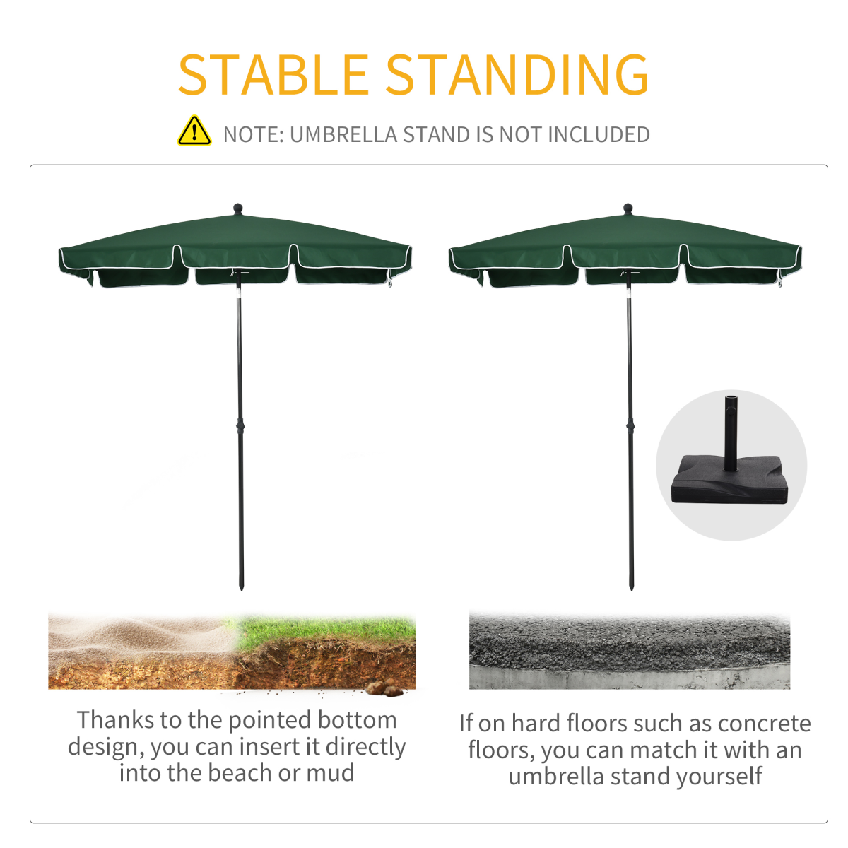 Aluminium Sun Parasol Garden Tilting Umbrellas Patio Rectangular, 2x1.25m, Green