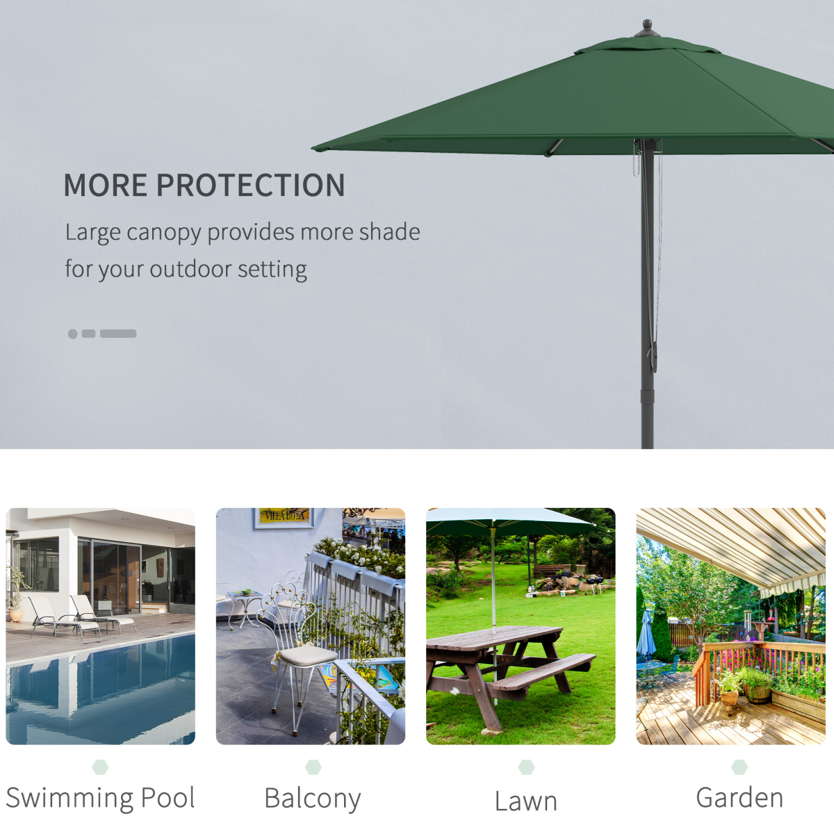 2.8m Patio Sun Umbrella Parasol Outdoor Green BASE NOT INCLUDED