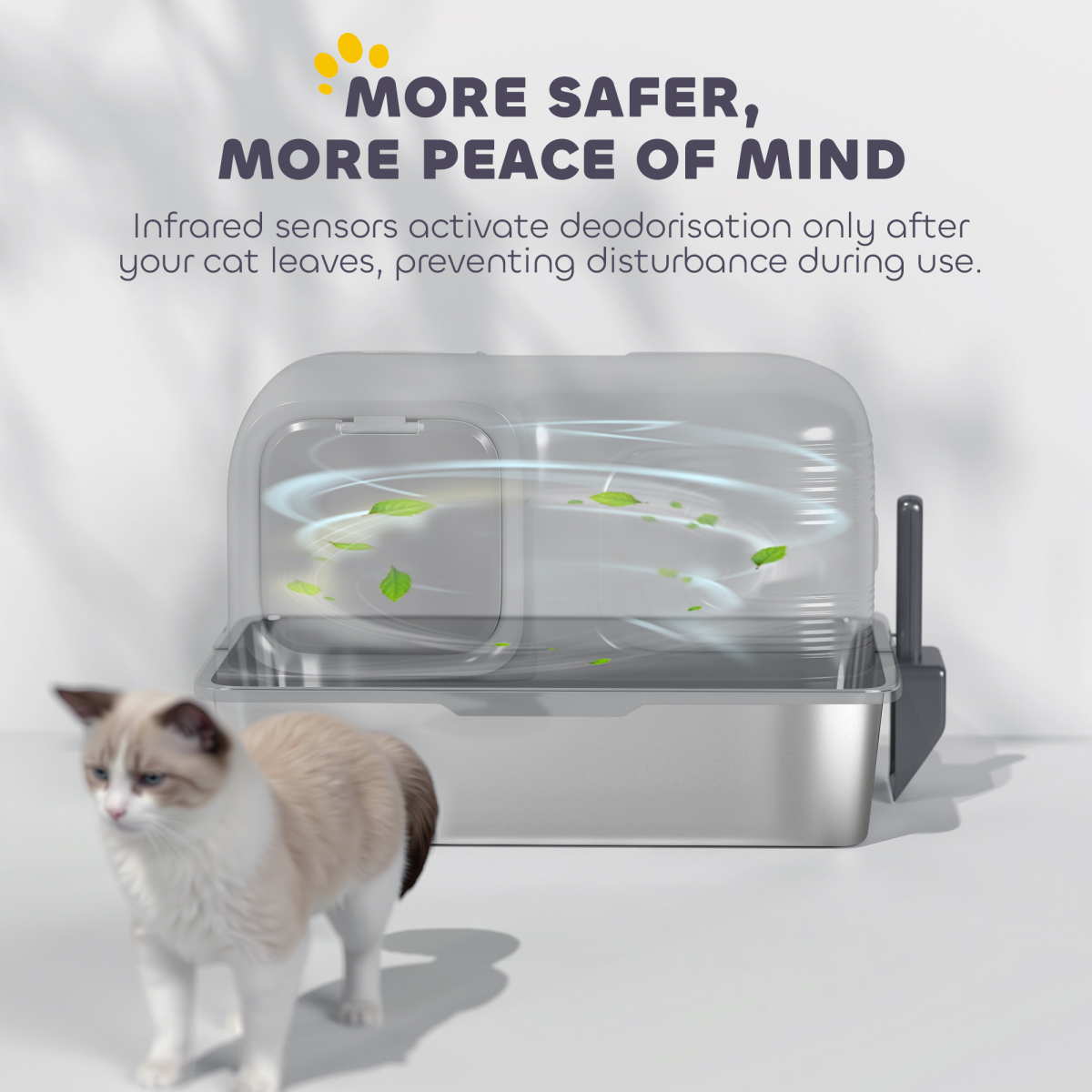 PawHut 65L XL Stainless Steel Litter Tray with Plasma Deodoriser System