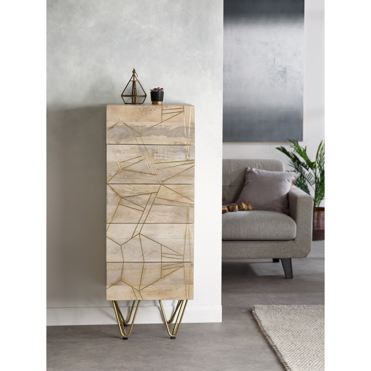 Light Gold Tall Chest Of Drawers