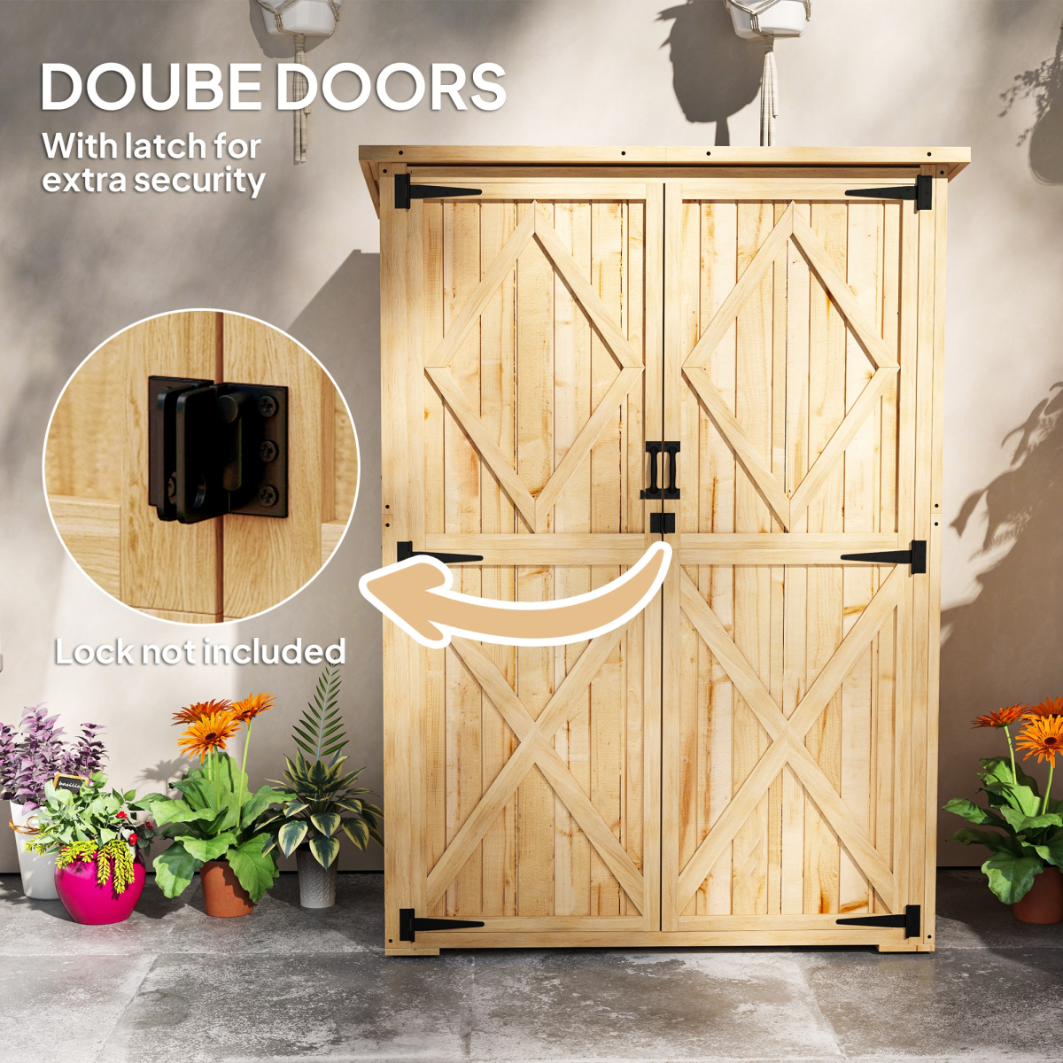 Outsunny Wooden Tool Storage Cabinet with Double Doors, Natural
