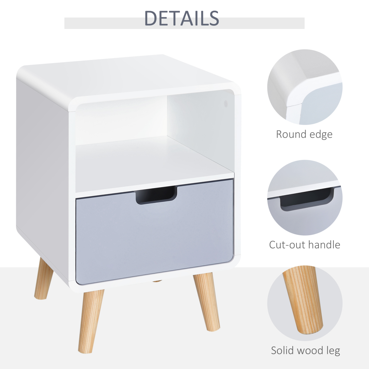 Scandinavian Nordic Style Bedside Table End Nightstand Lamp Desk With Drawer