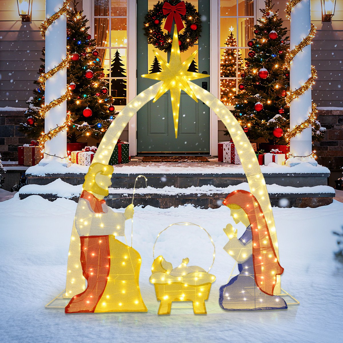 6 Ft Lighted Nativity Scene with 240 Warm White LED Lights