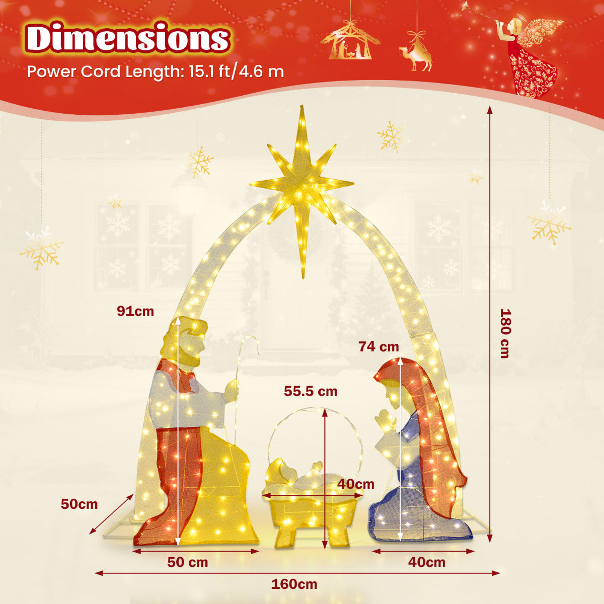 6 Ft Lighted Nativity Scene with 240 Warm White LED Lights