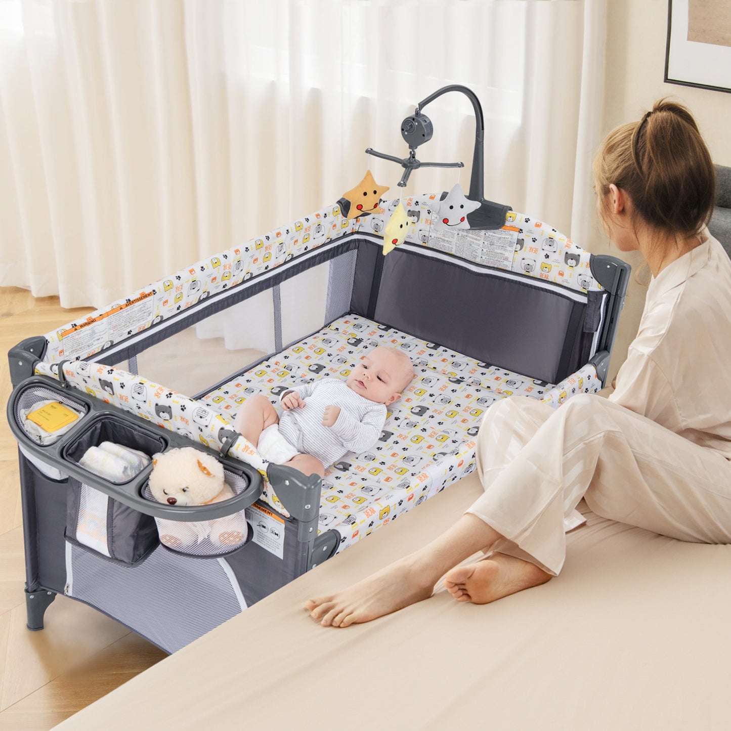 6-in-1 Baby Bed Travel Cot with Changing Table for Baby-Blue