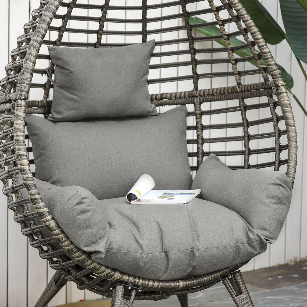 Outdoor Indoor Rattan Egg Chair Wicker Weave Teardrop Chair with Cushion