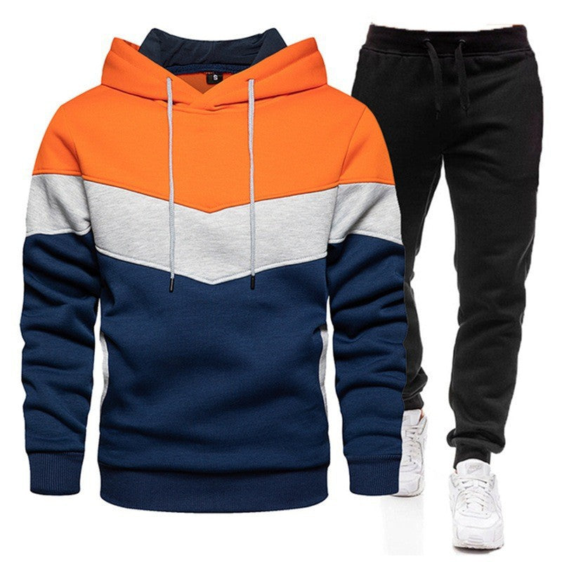 Men's Colour Matching Hoodie  Two-Pieces Sportswear Set