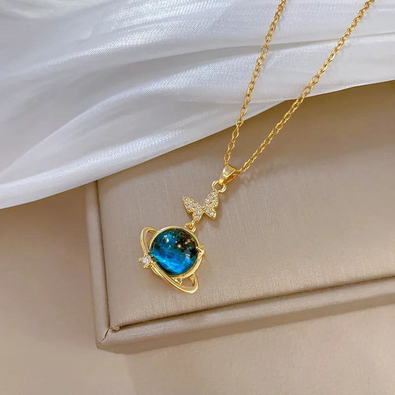 ZAKOL Spaceman Astronaut Star Necklaces For Women Girls Gold Color Planet Moon Pendant Clavicle Chain Choker Jewelry Gifts