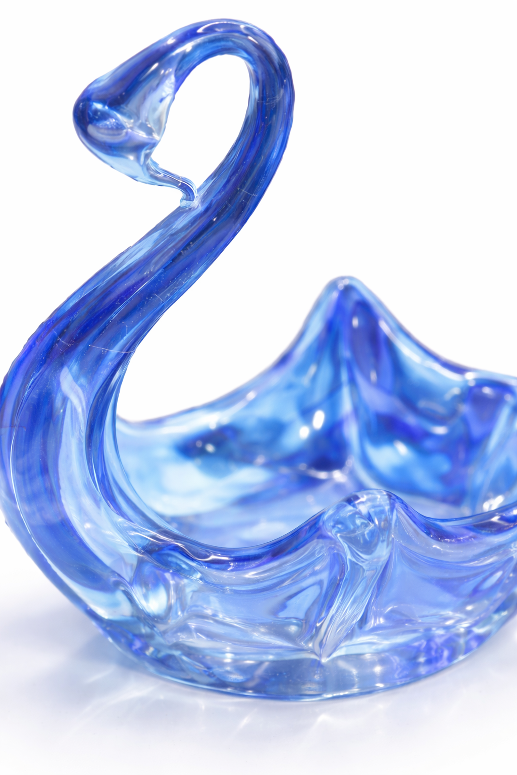 ART GLASS SWAN DISH BLUE & CLEAR GLASS