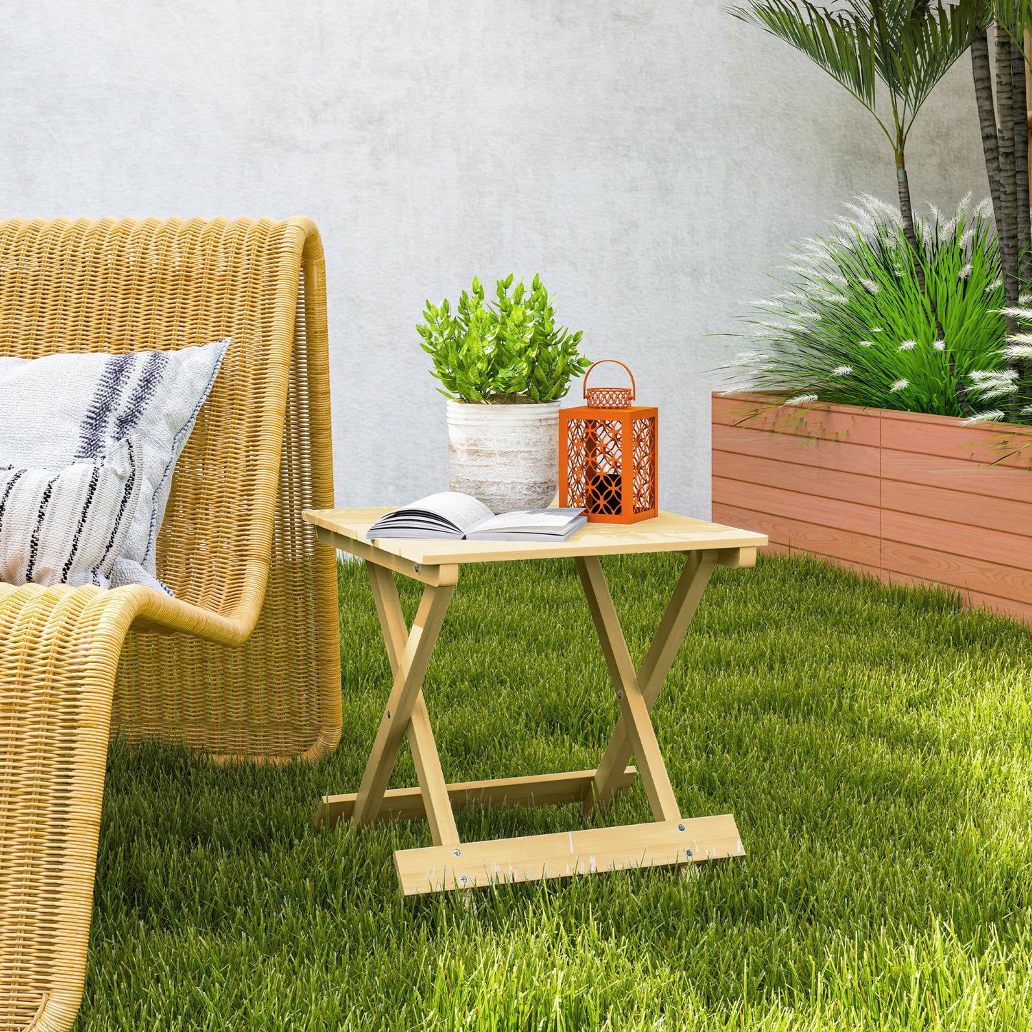 Outsunny Wooden Folding Garden Table, Folding Side Table, Nature Wood Finish