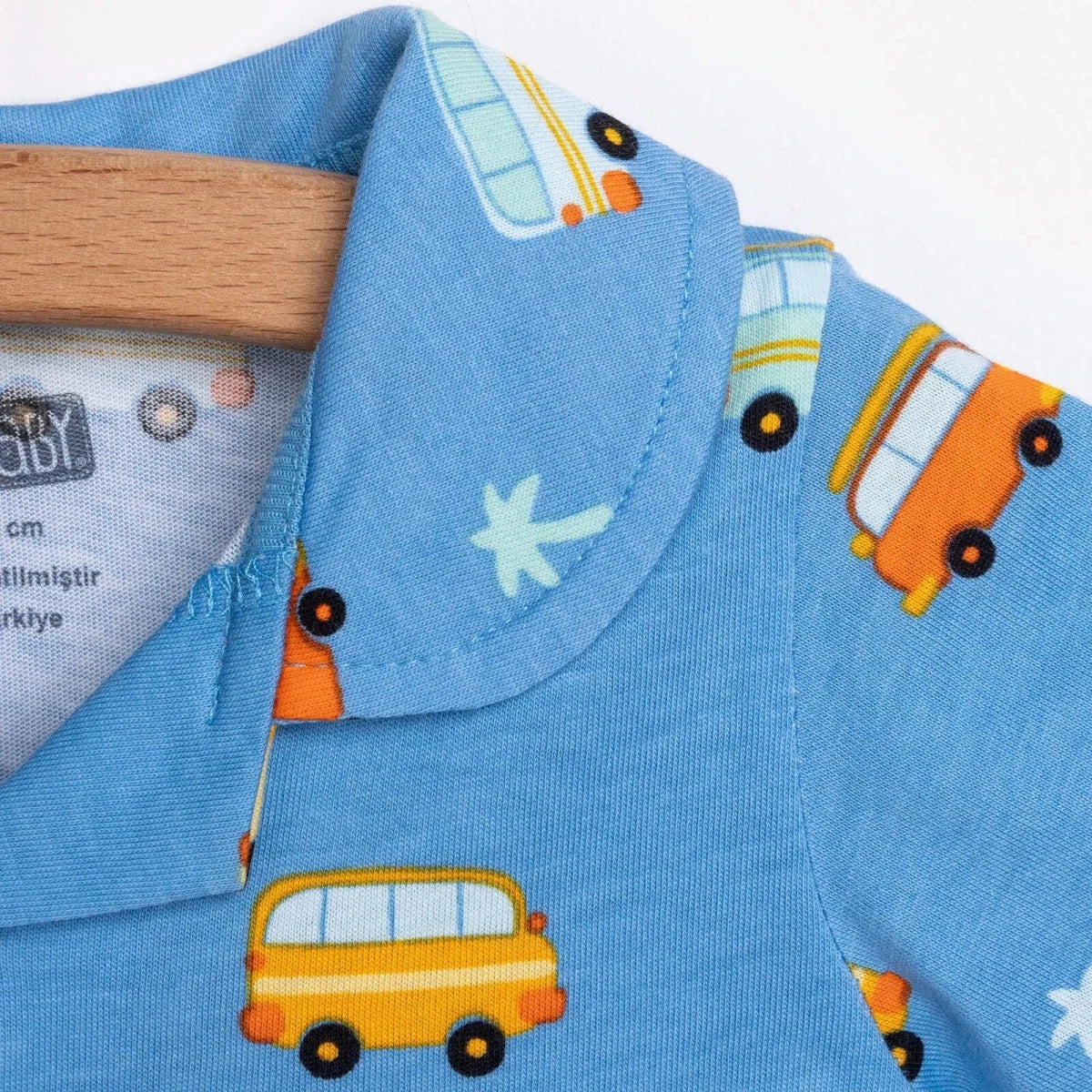HelloBaby Boys Short Sleeve Pyjamas Set Vehicles with Buttons Peter-Pan Collar Short Leg Short Sleev - Blue