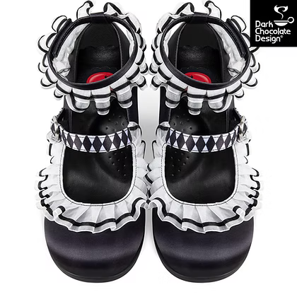 Chocolaticas® Arlequin Mid Heels – Gothic Ruffle Mary Janes