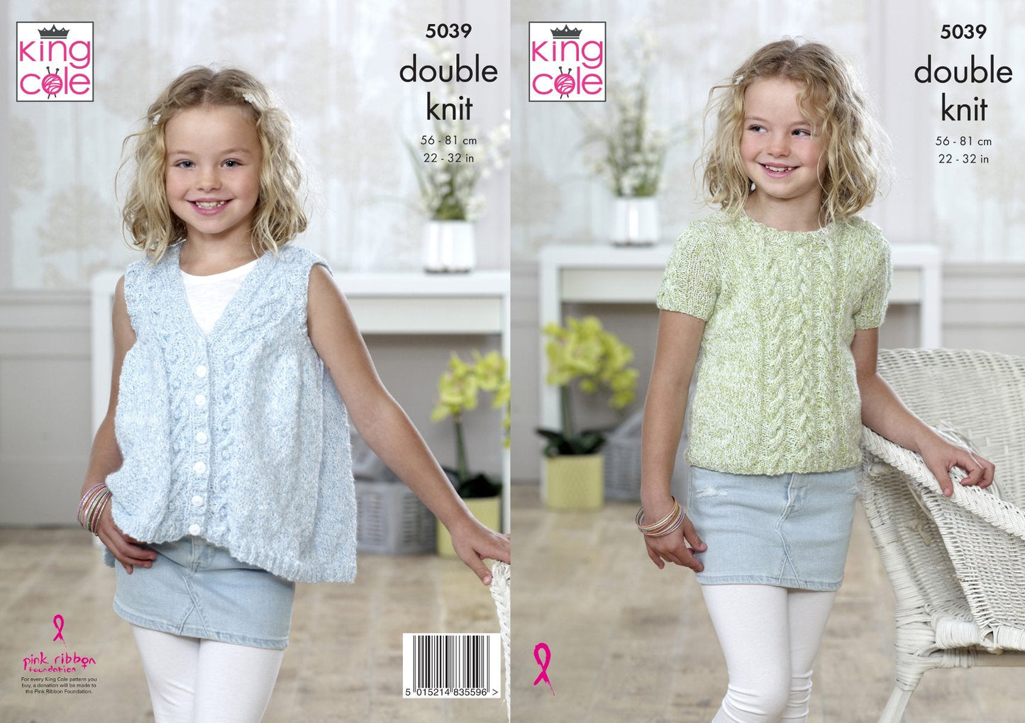King Cole 5039 Knitting Pattern Girls Top and Waistcoat in King Cole Calypso DK