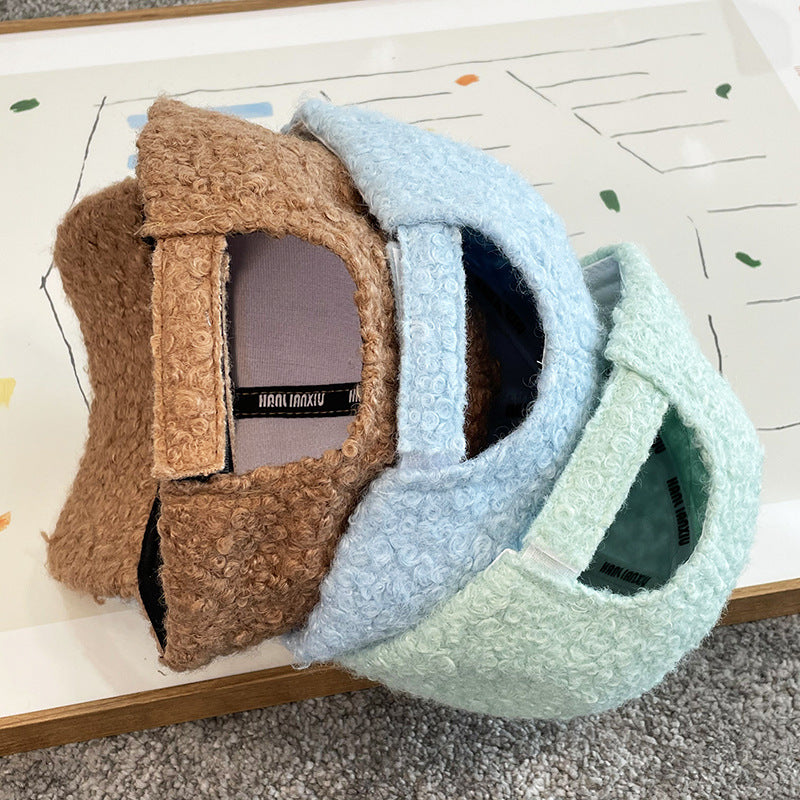 Winter Thick Lambskin Furry Large R Letter Baseball Cap