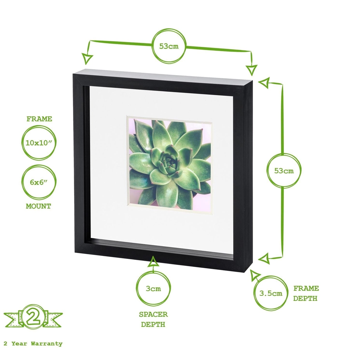 10" x 10" Grey 3D Box Photo Frame - with 6" x 6" Mount