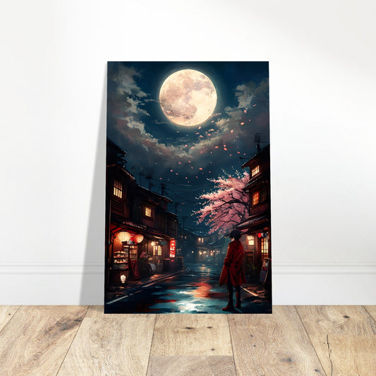 Japanese Cityscape Wall Art – Moonlit Night Print