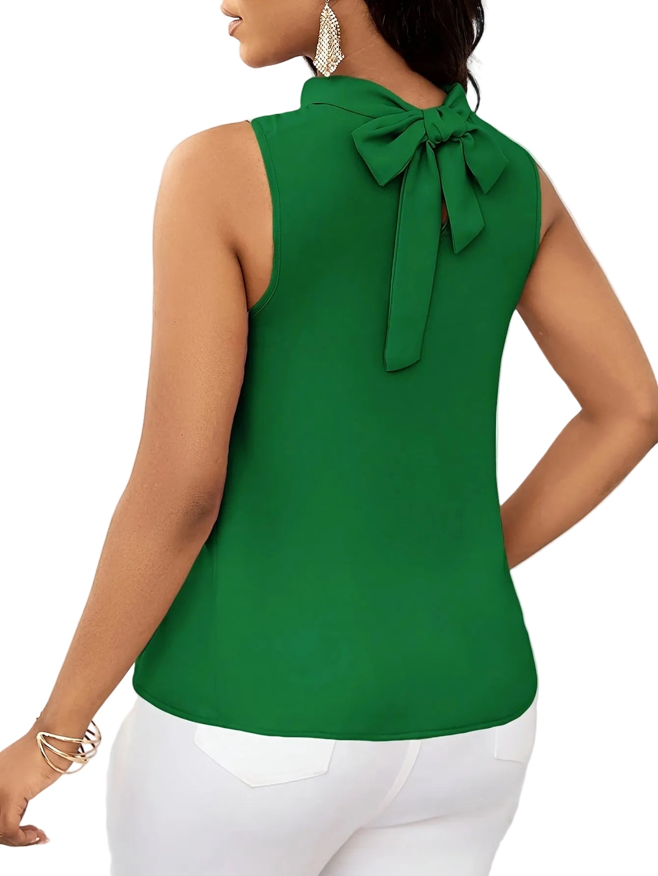 Women's High Neck Sleeveless Top – Solid Color with Lace-Up Detail