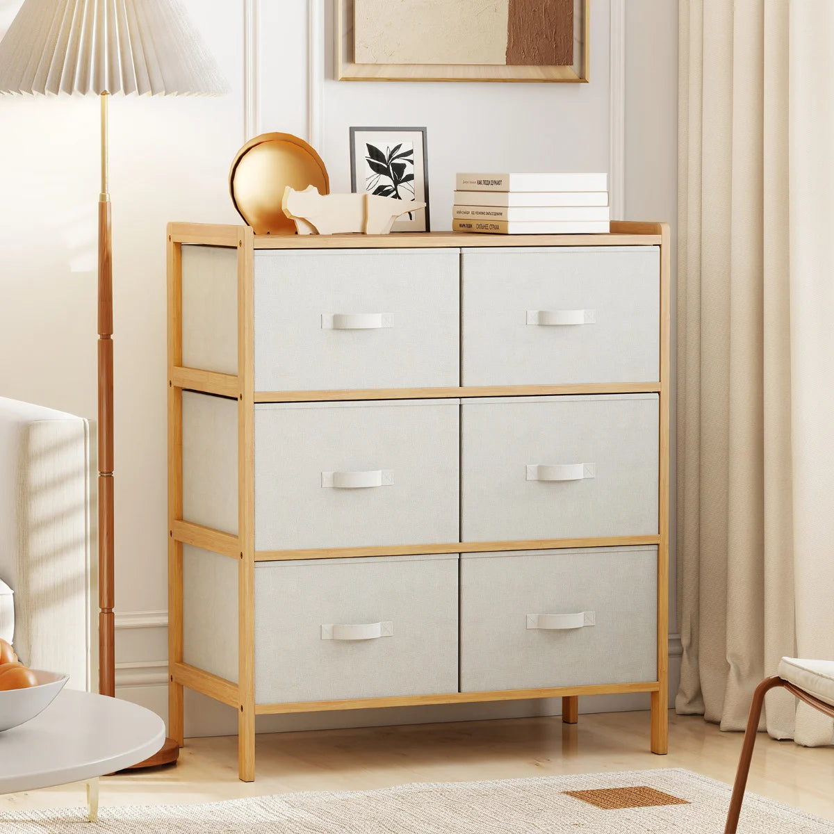 6-Drawer Dresser with 6 Foldable Fabric Drawers -Natural