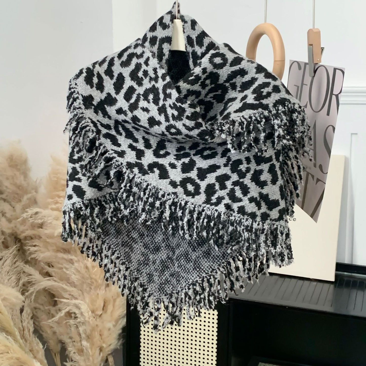 Leopard Print Fringe Scarf - Luxe Two-in-One Shawl & Wrap