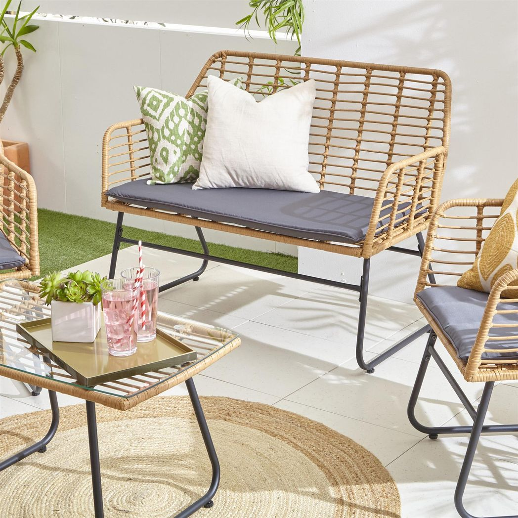 Neo Grey Bamboo Style Garden Sofa, Table & Chairs 4 Piece Set