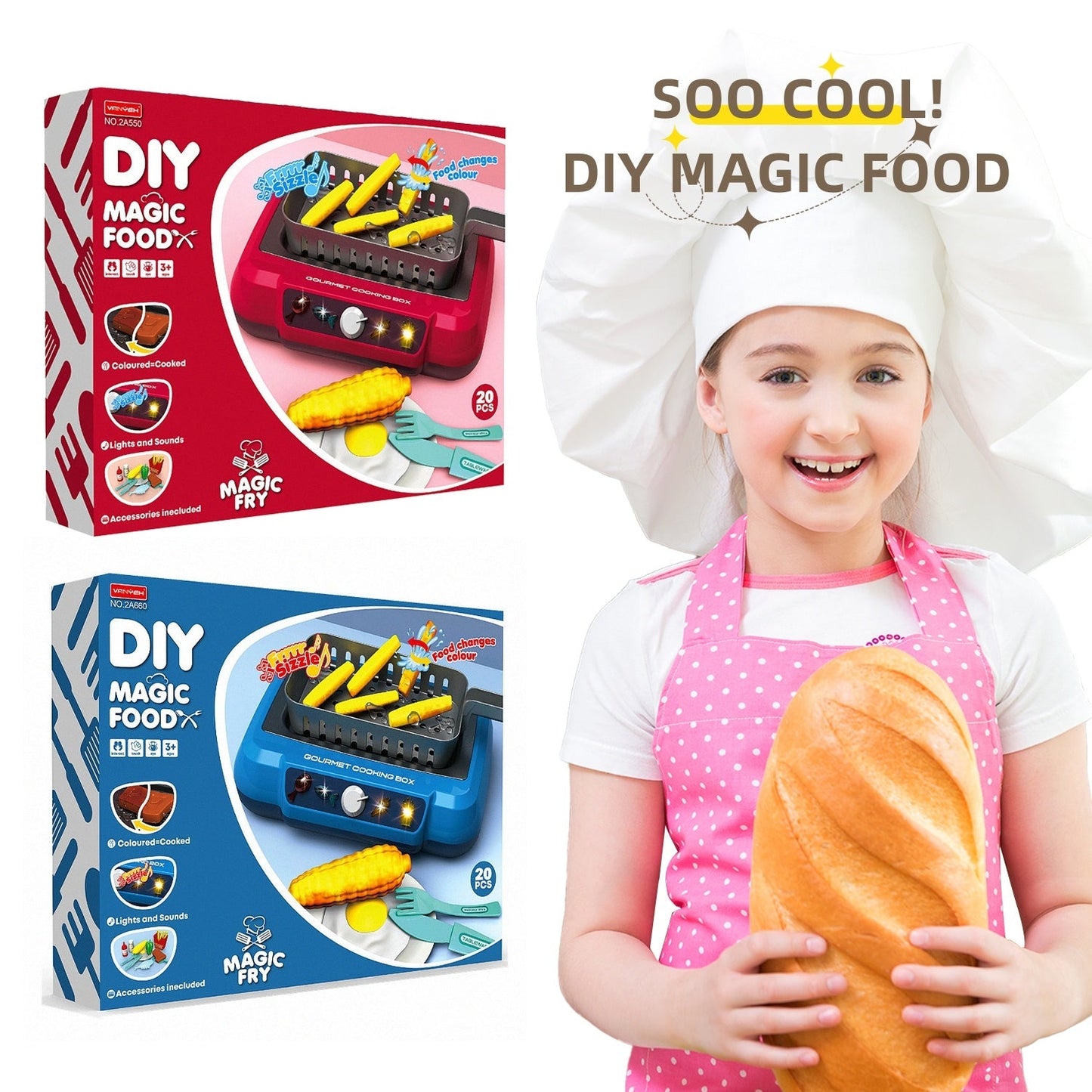 Interactive Kitchen Cooking Toy Set - Color-Changing Play Food with Lights & Sounds | Educational Pretend Play for Kids 4-6