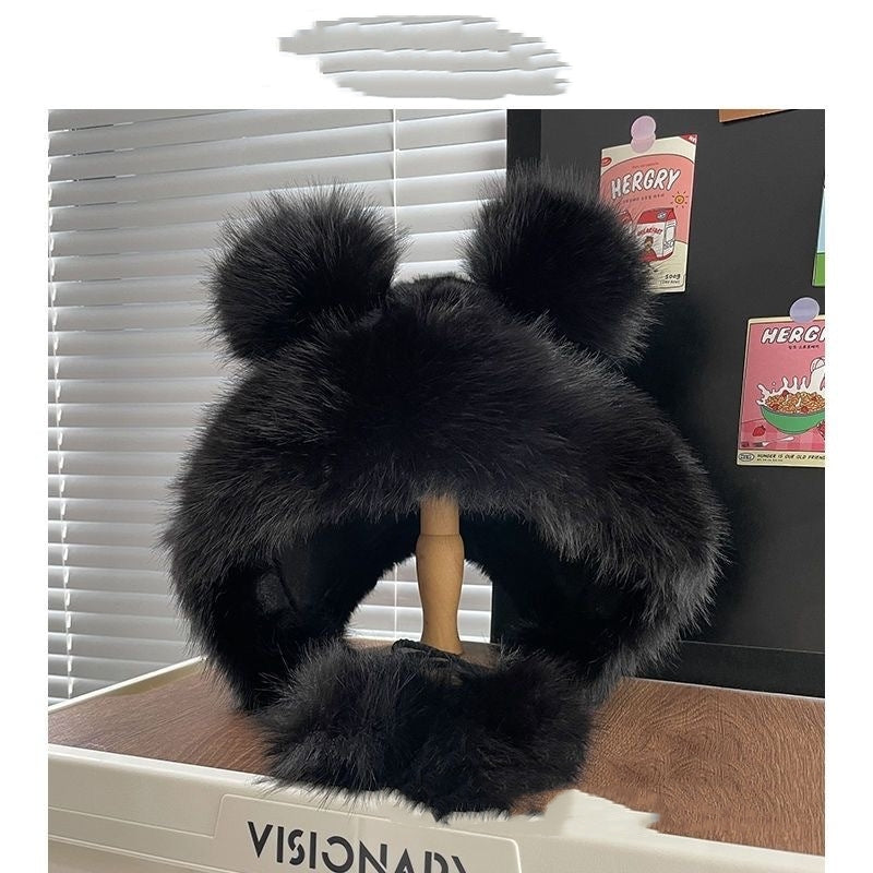 Thick Warm Earflaps Cute Big Head Circumference Fox Fur Ushanka
