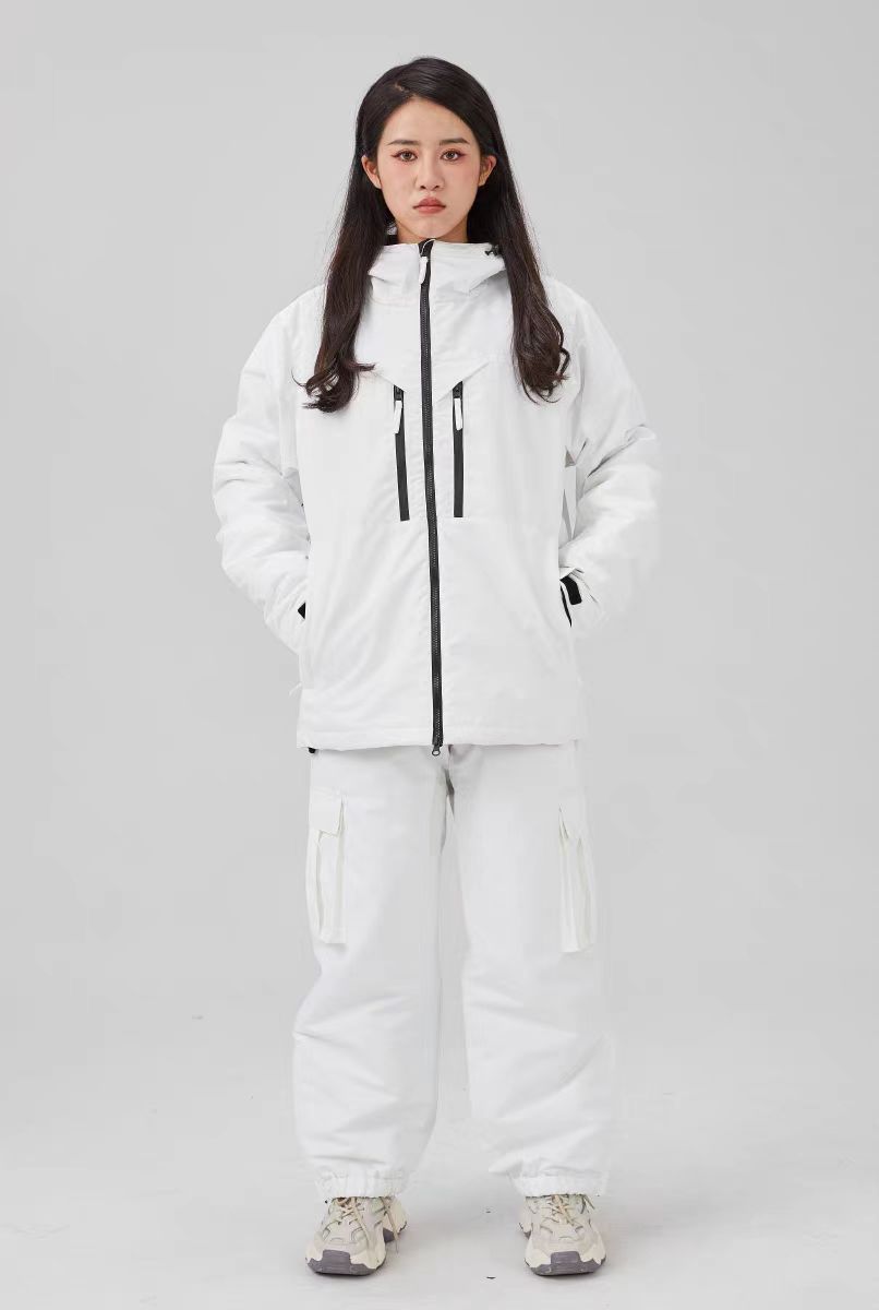 White Padded Waterproof Modest Biker Suit - Loose-Fitting Outdoor Top & Pants