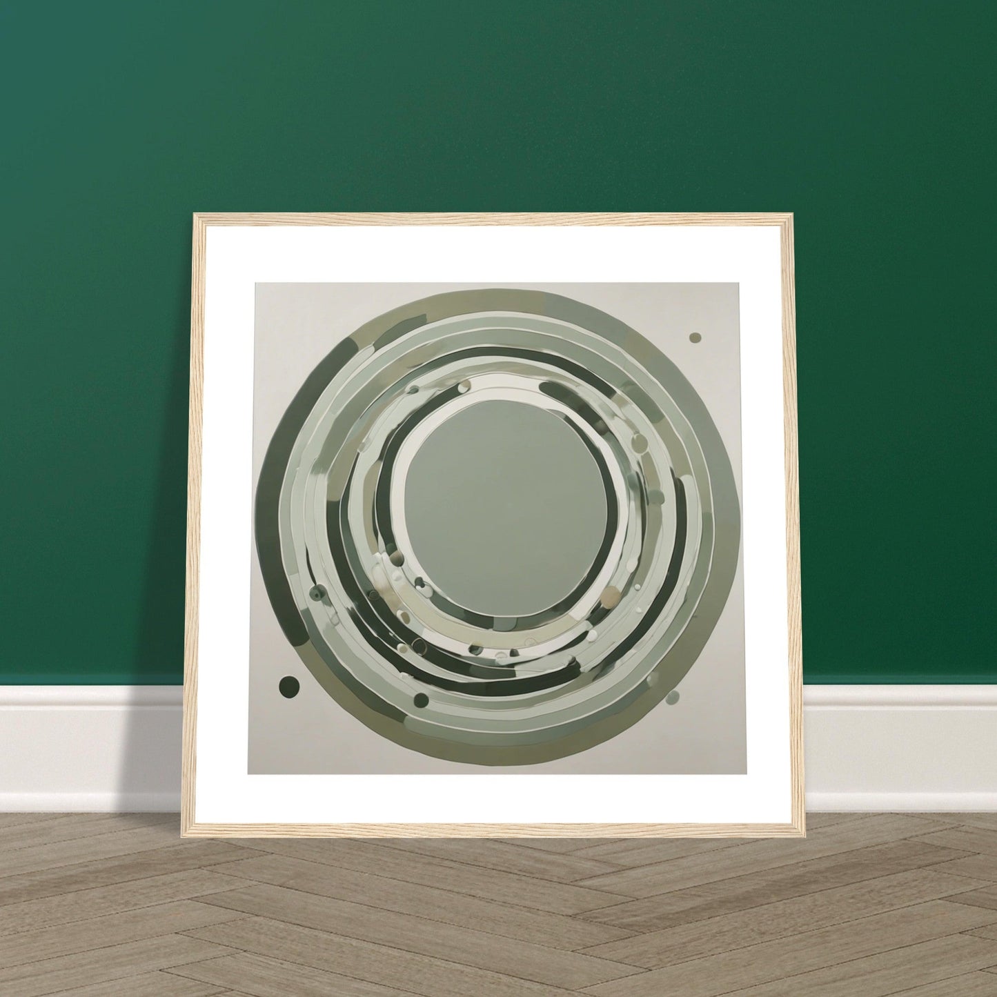 Sage Green Circular Abstract Framed Poster – Minimalist Geometric Wall Art