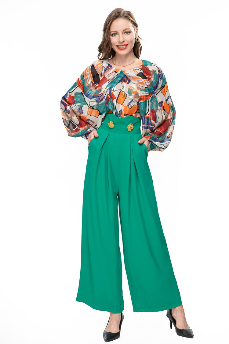 Women's Loose Fitting Luxury 2-pieces Suit, Elegant Top and Trousers Set