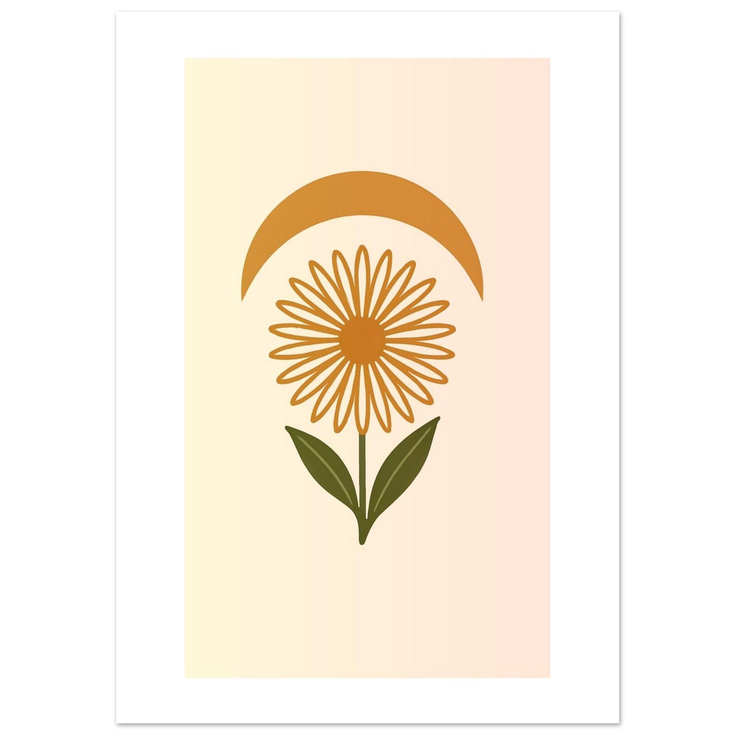 Minimal Flower & Crescent Print - Boho Botanical Poster | Earthy Modern Wall Art