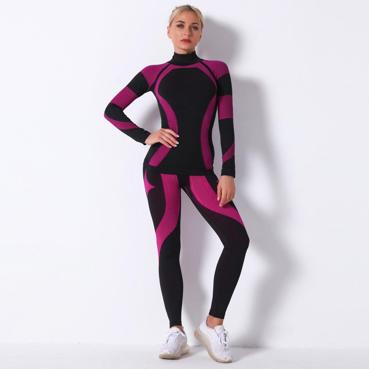 Striped Sports Yoga Long Sleeve Two-piece Suit