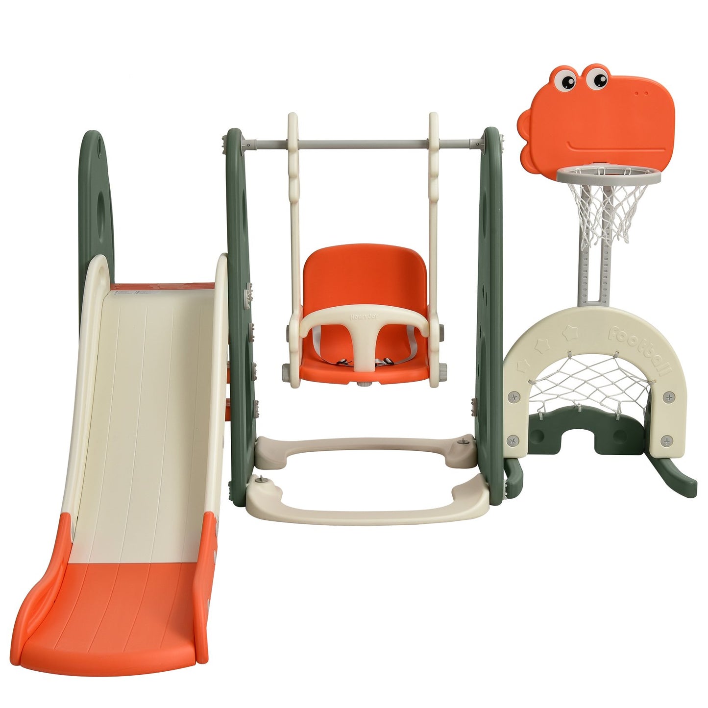 6 in 1 Toddler Slide and Swing Set with Adjustable Basketball Hoop for Indoor-Grey