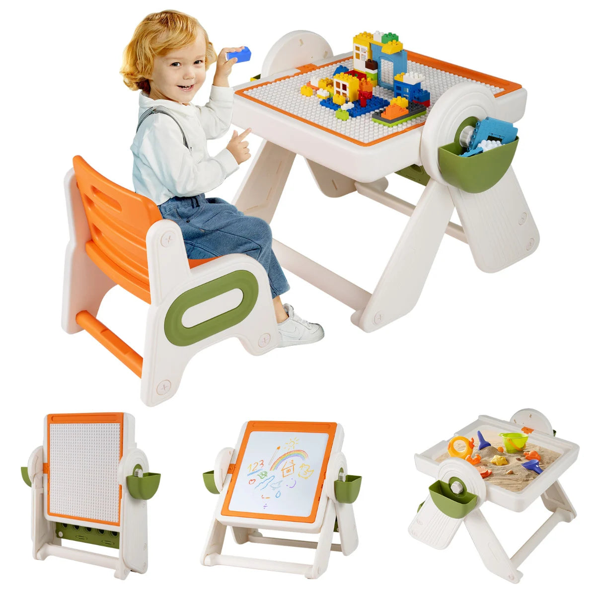 6-in-1 Multi-activity Children Table & Chair Folding Art Easel Set-Grey