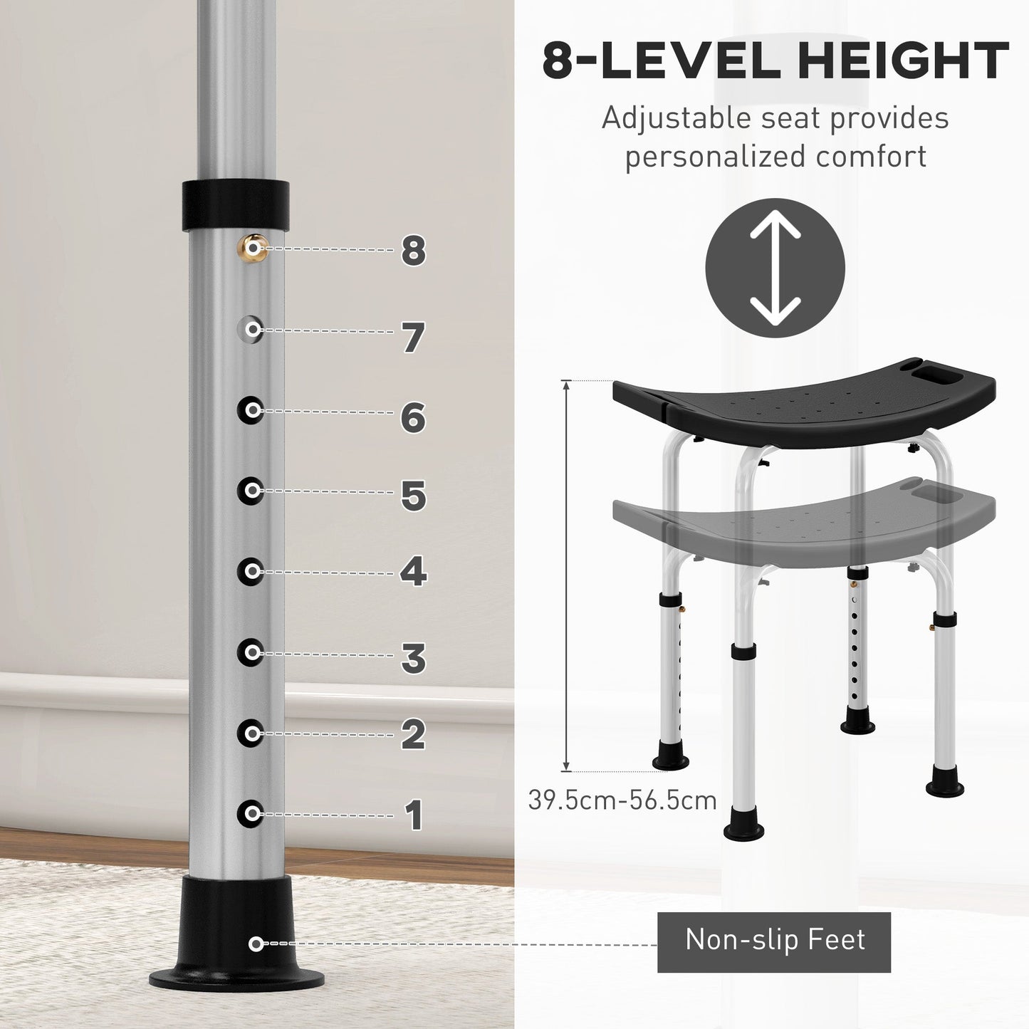 HOMCOM Aluminium Shower Stool w/ Adjustable Height Non-Slip Bath Stool Black