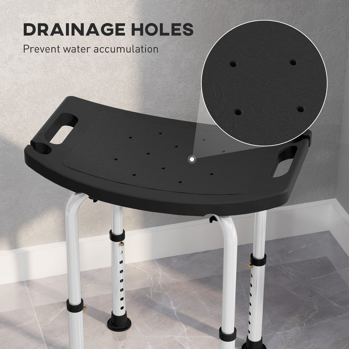 HOMCOM Aluminium Shower Stool w/ Adjustable Height Non-Slip Bath Stool Black